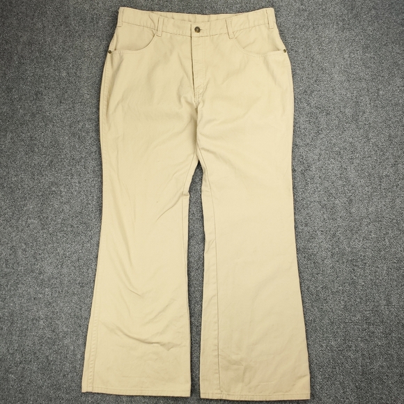 Vintage 70s Gap Pants Mens 38x32 Western Bootcut Flared Leg Khaki Beige Retro - Picture 1 of 15
